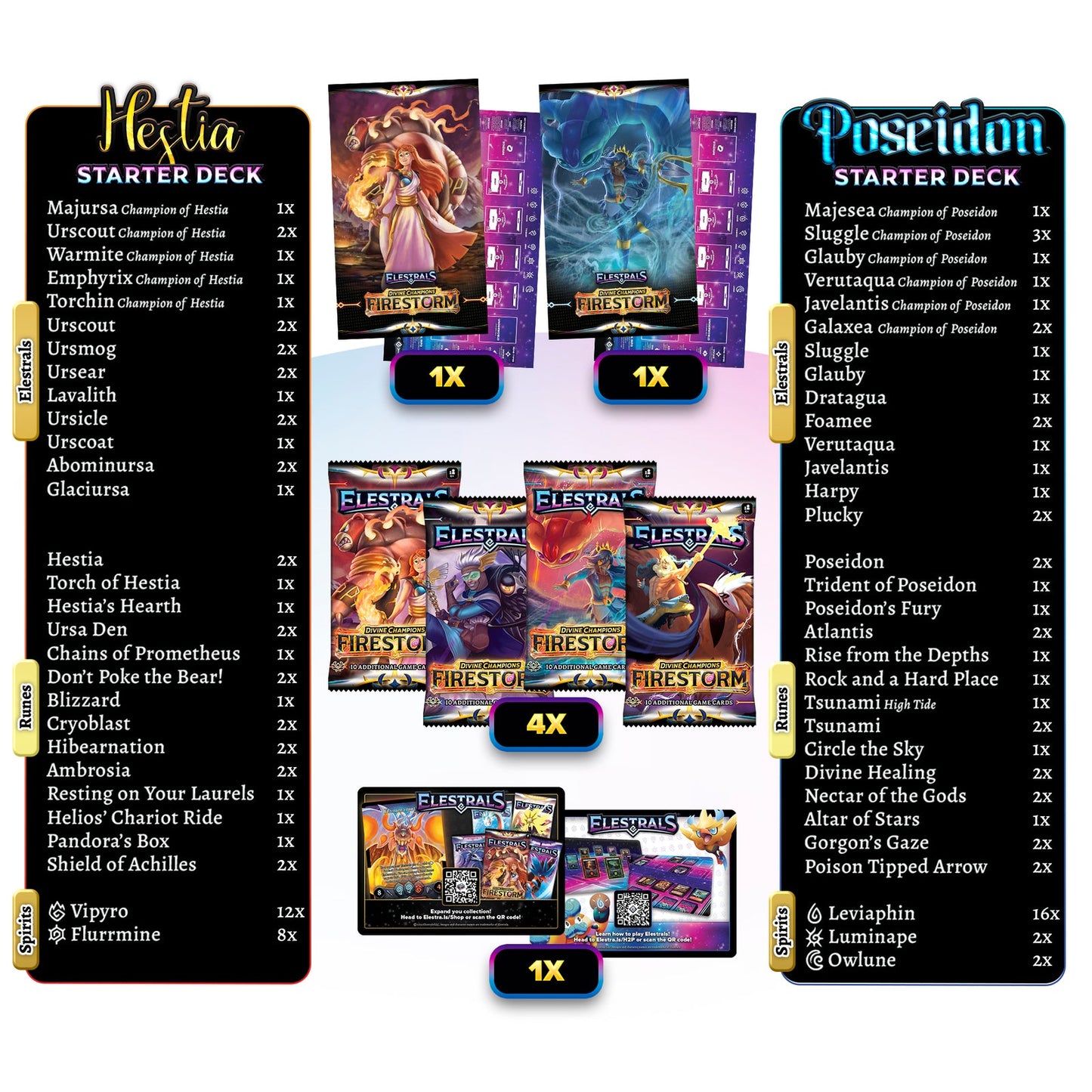 Firestorm 1st Edition - Hestia vs. Poseidon Double Starter Deck Bundle with 4 Packs